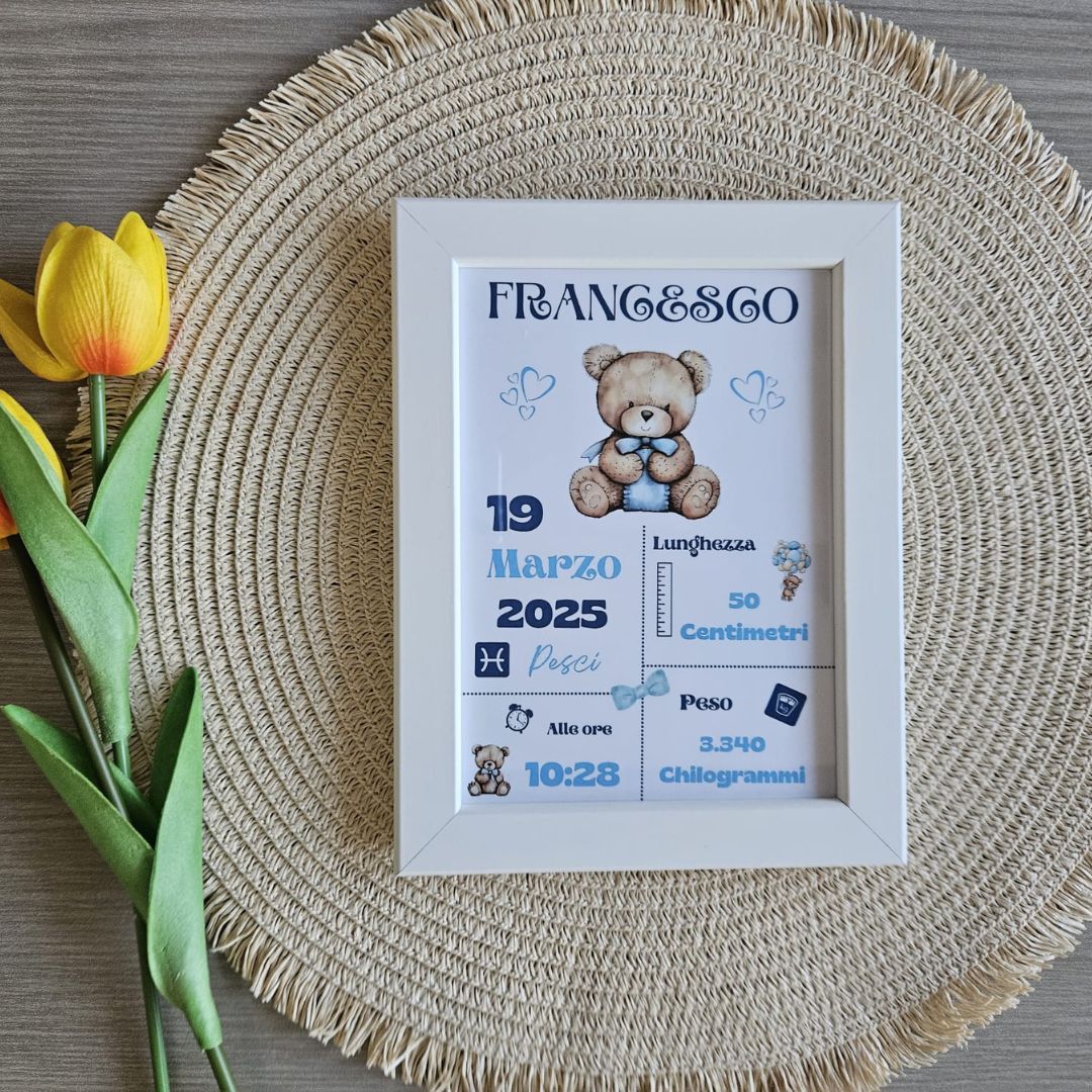 Quadretto Nascita personalizzato- Orso