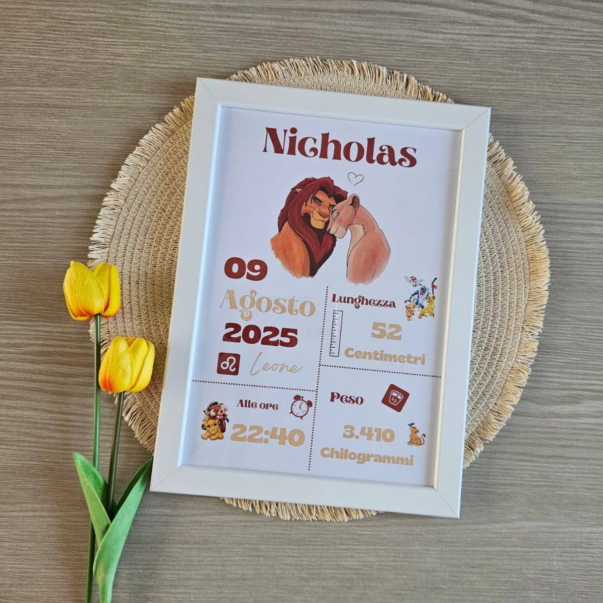 Cornice personalizzata -Prima nascita - Cartoni iconici