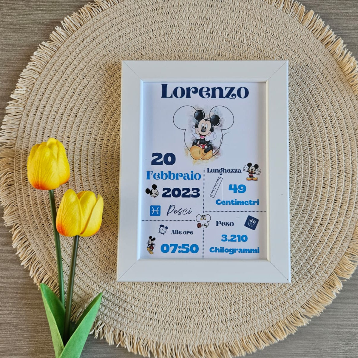 Cornice personalizzata -Prima nascita - Cartoni iconici