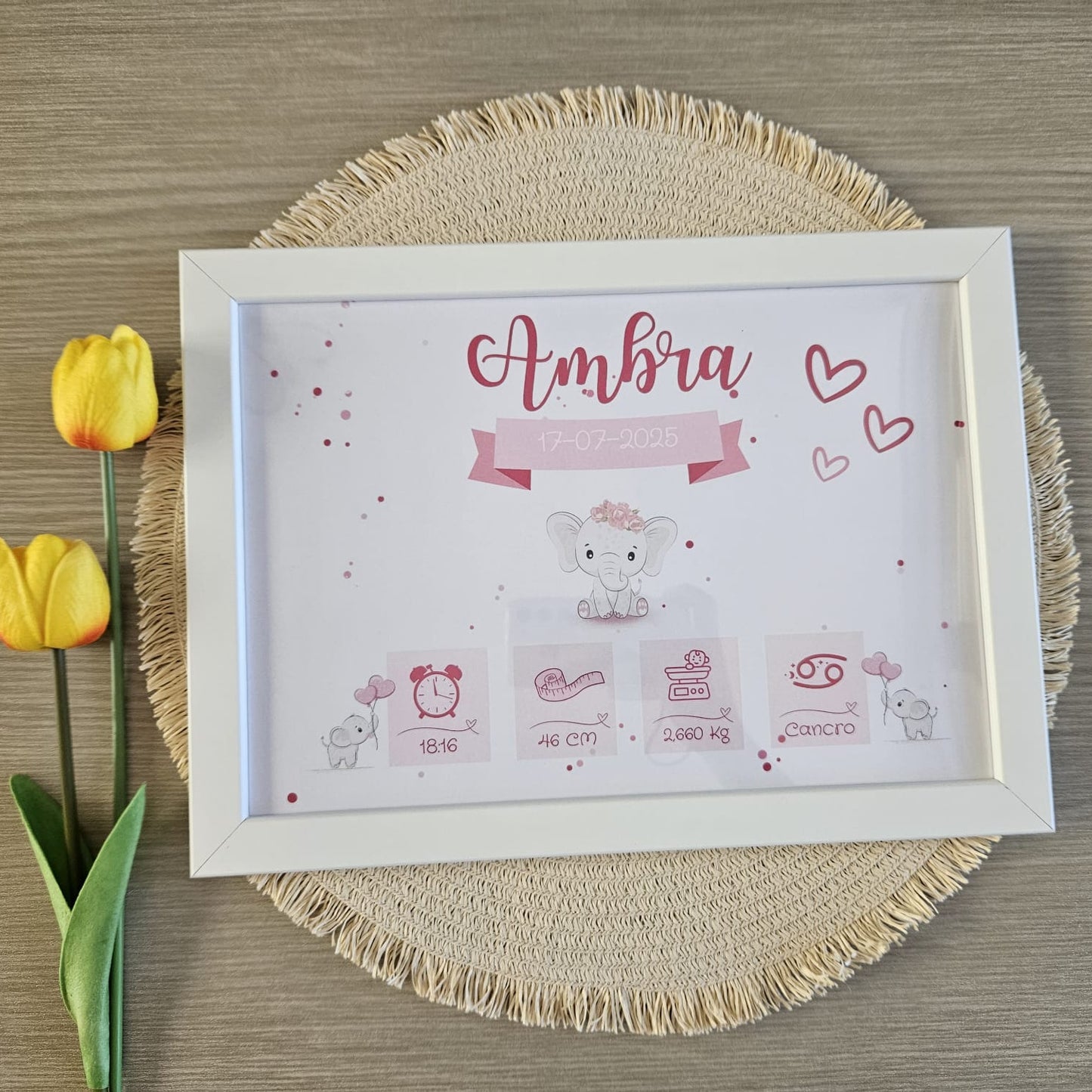 Cornice Prima Nascita Personalizzata - Elefantino