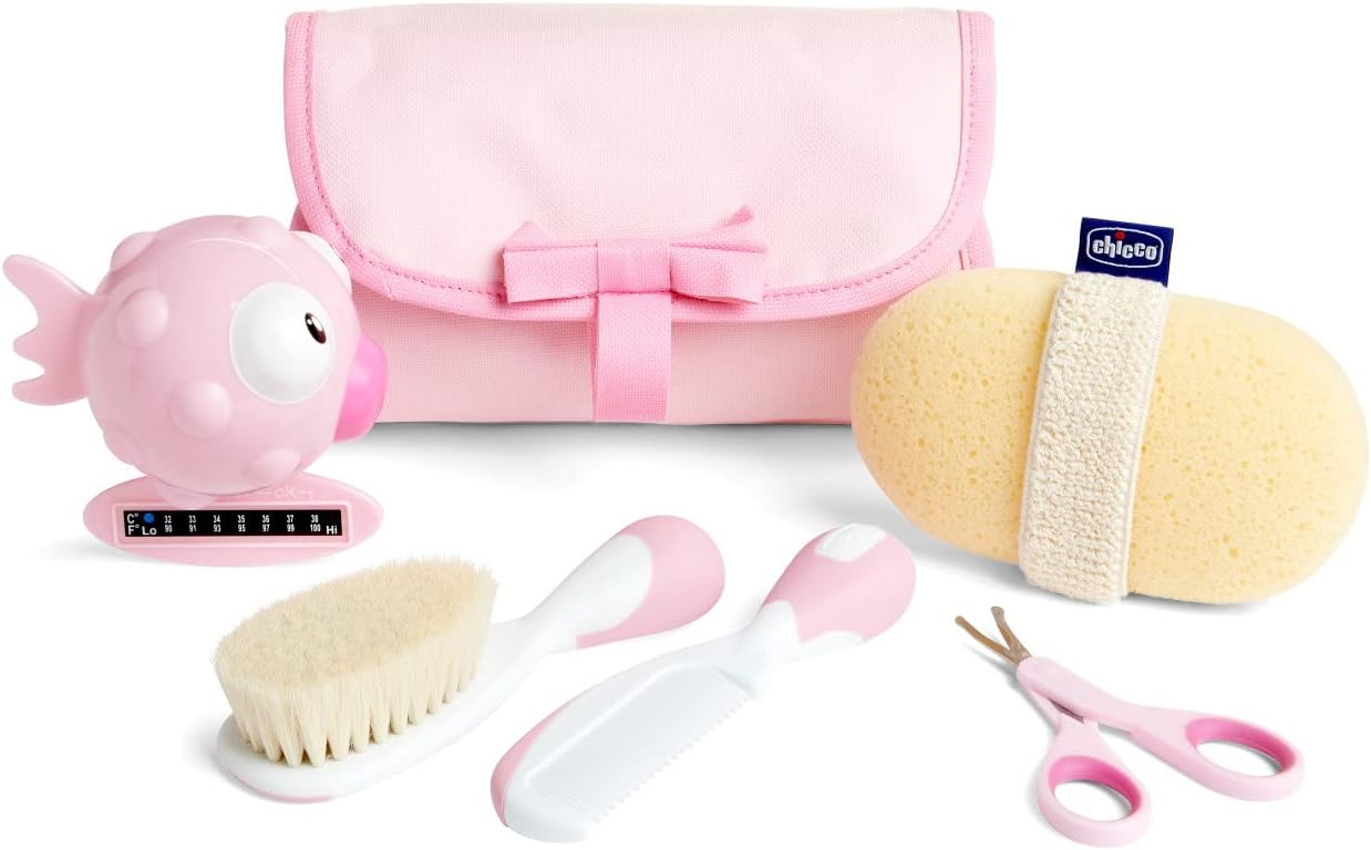 scopri il nostro set bagno con spazzole, termometro, spugnetta e forbicina .