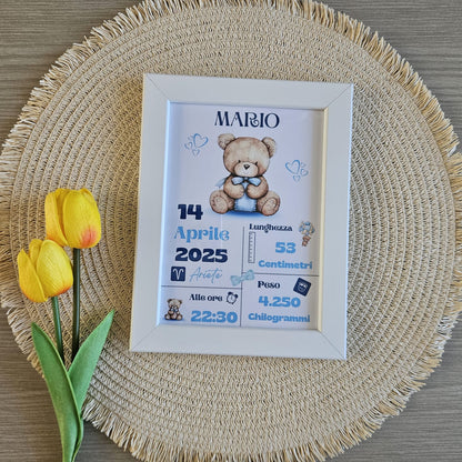 Quadretto Nascita personalizzato- Orso