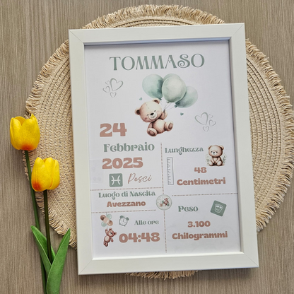 Cornice nascita Personalizzata - Orsetto