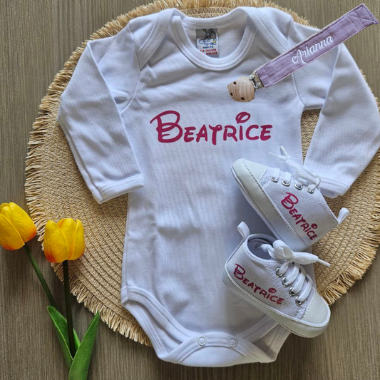 Bundles Incantato:  Catenella portaciuccio+Body con nome+Scarpette