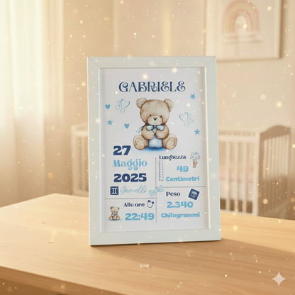 Quadretto Nascita personalizzato- Orso