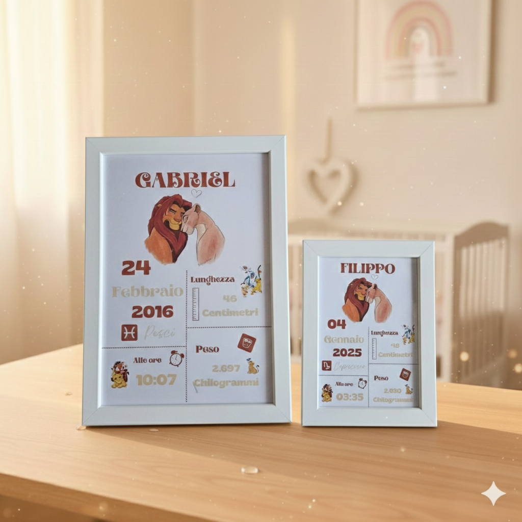 Cornice personalizzata -Prima nascita - Cartoni iconici
