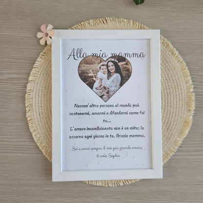 Una cornice realizzata per raccontare l'amore per la mamma. un regalo unico e speciale.