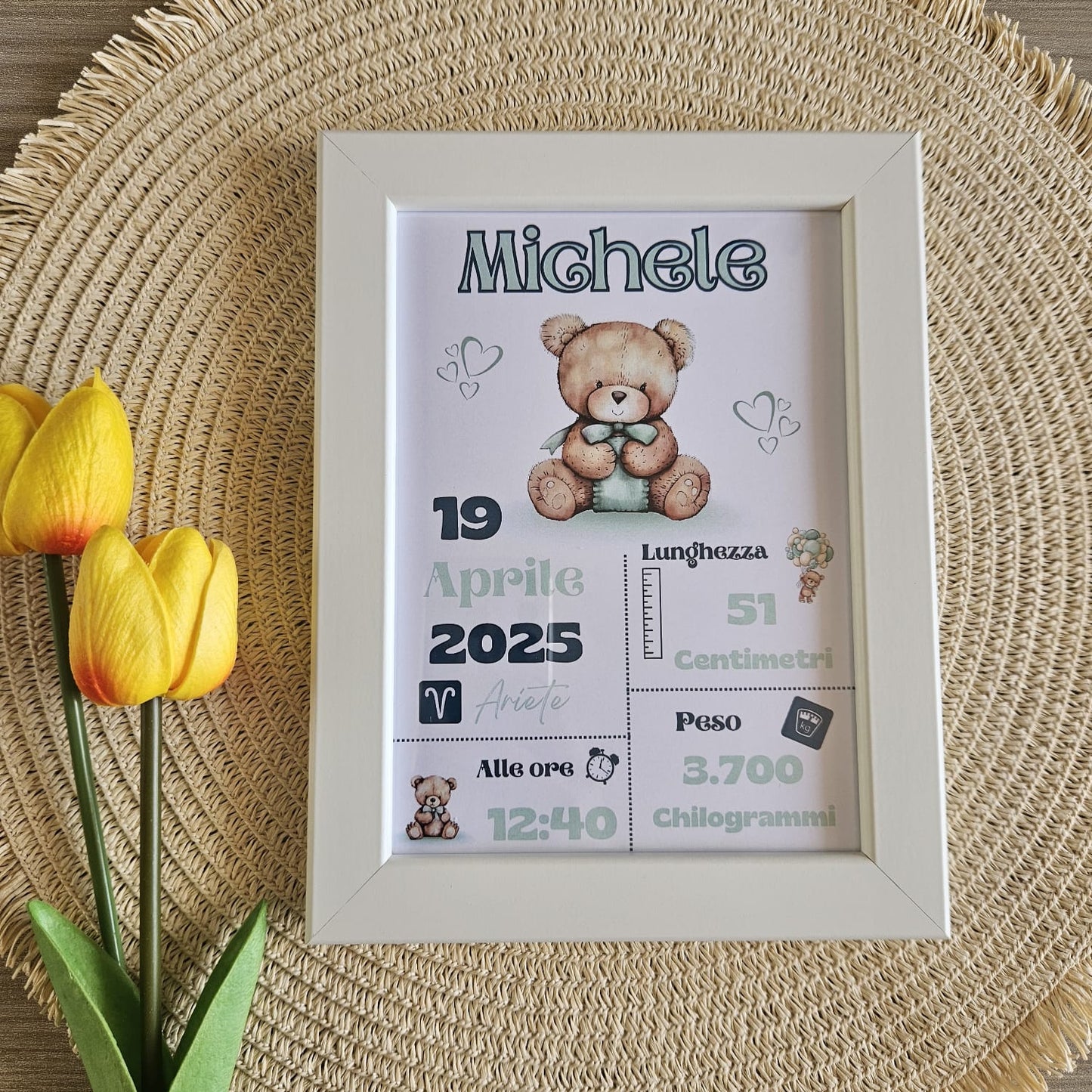 Quadretto Nascita personalizzato- Orso
