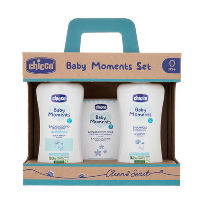 set bagnetto chicco con acqua di colonia, shampoo e bagno corpo.